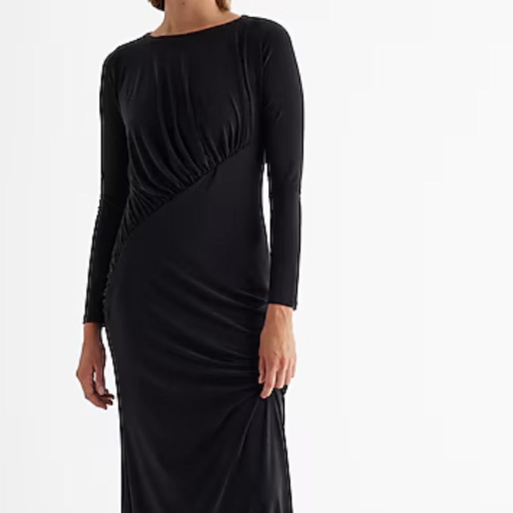 Boat Neck Long Sleeve Ruched Top Maxi Dress